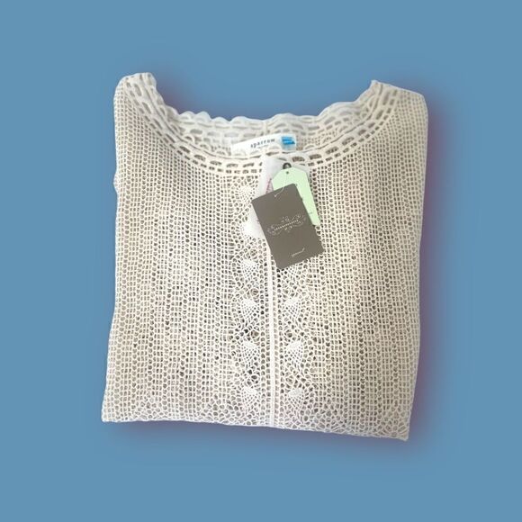 NWT Anthropologie Sparrow cream lace crochet scalloped poncho top - Picture 4 of 6
